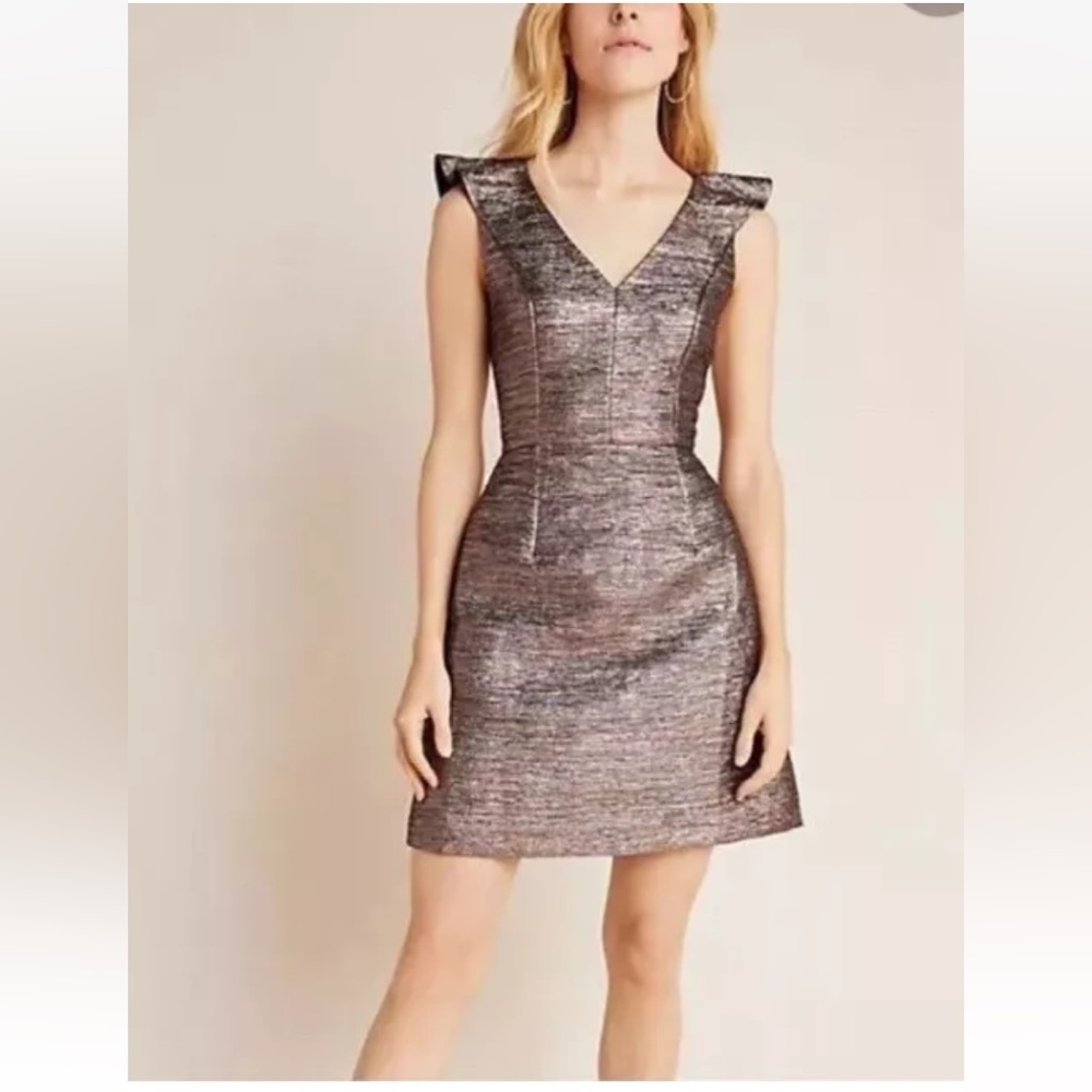 Hutch Anthropologie Jessie Mini Dress Sz 4 Metallic Shimmer Glam Disco Cyberpunk